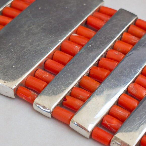 Nina Gill Paris Coral & Sterling Wide Bracelet (83.7g) - Picture 9 of 10